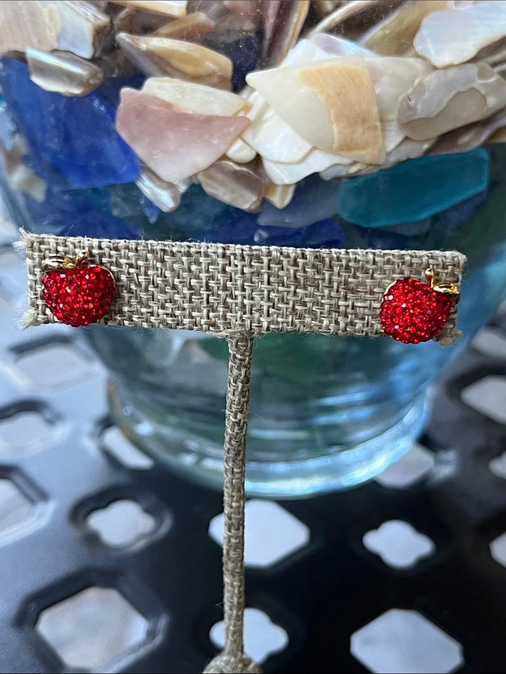 Red Sparkle Apple Stud Earrings